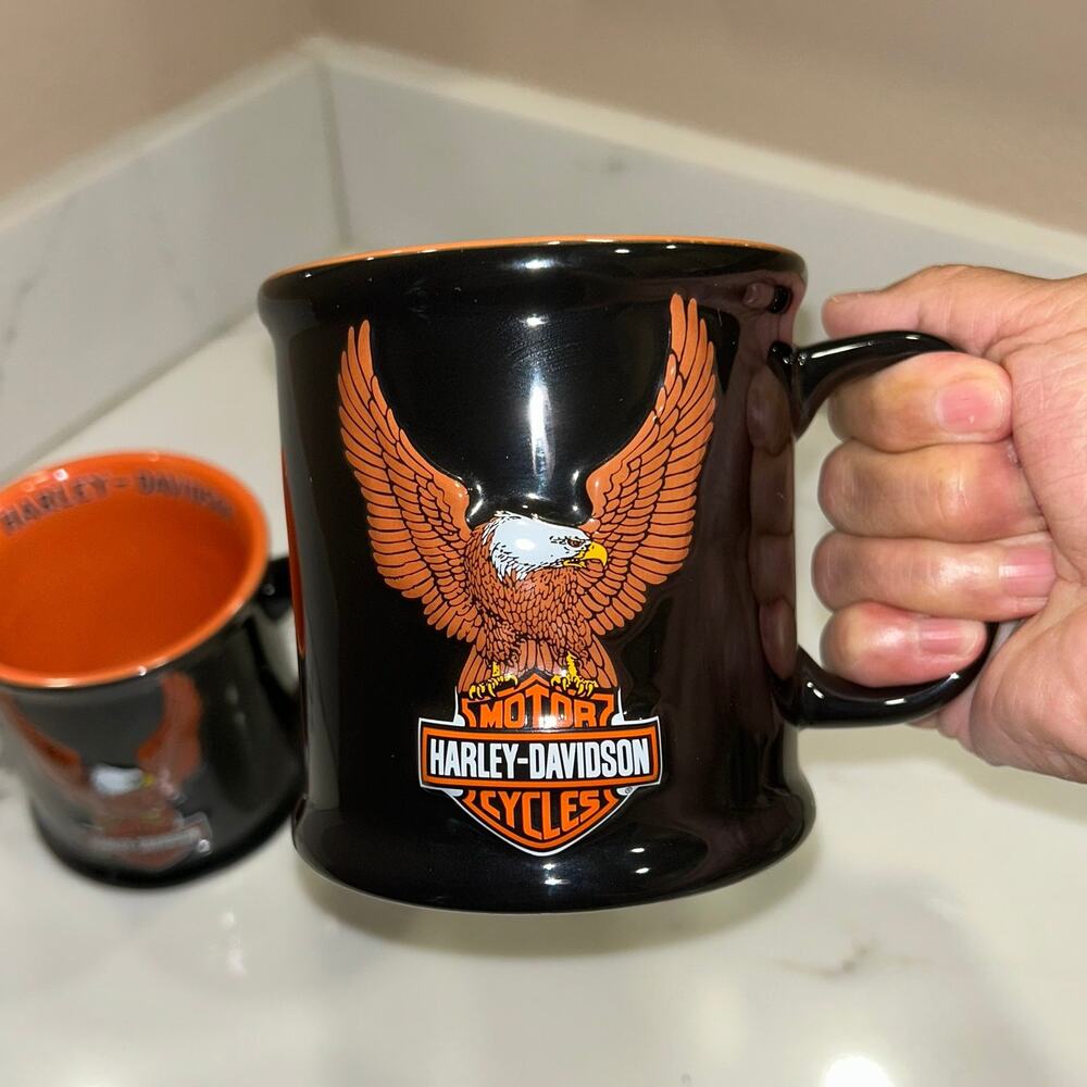 Harley-Davidson Eagle Soars 15 oz Coffee Mug Black Orange Ceramic Cups